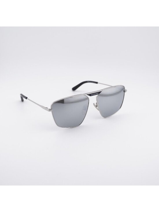 Balenciaga BB0246SA 002 Sunglasses Silver Aviator Frame, Silver Mirror Double main image 5